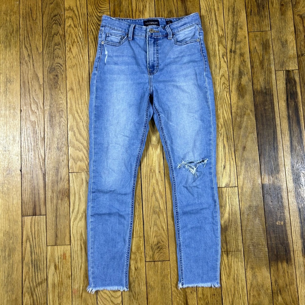 Lucky Brand Bridgette Skinny Jeans Light Wash Distressed Raw Hem Size 6‎ 28